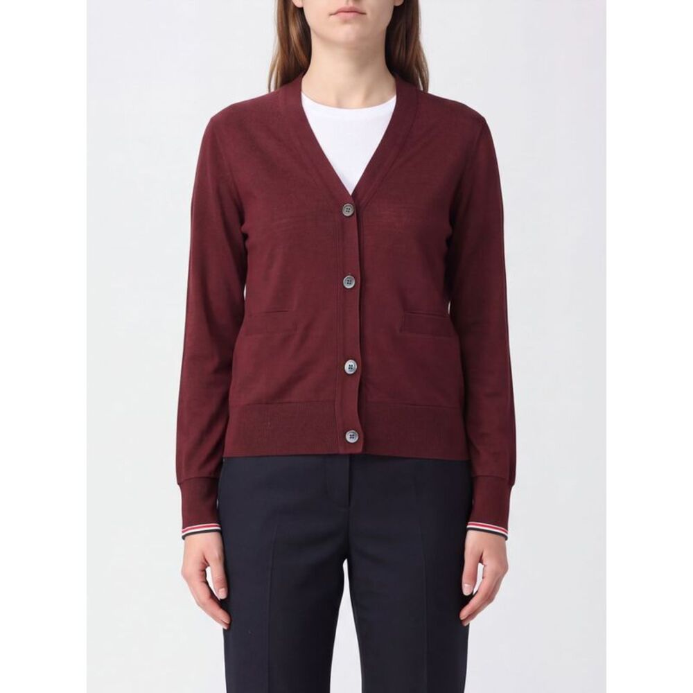 Thom Browne Women Thom Browne V-Neck Stretch Wool Cardigan With Patch Pockets